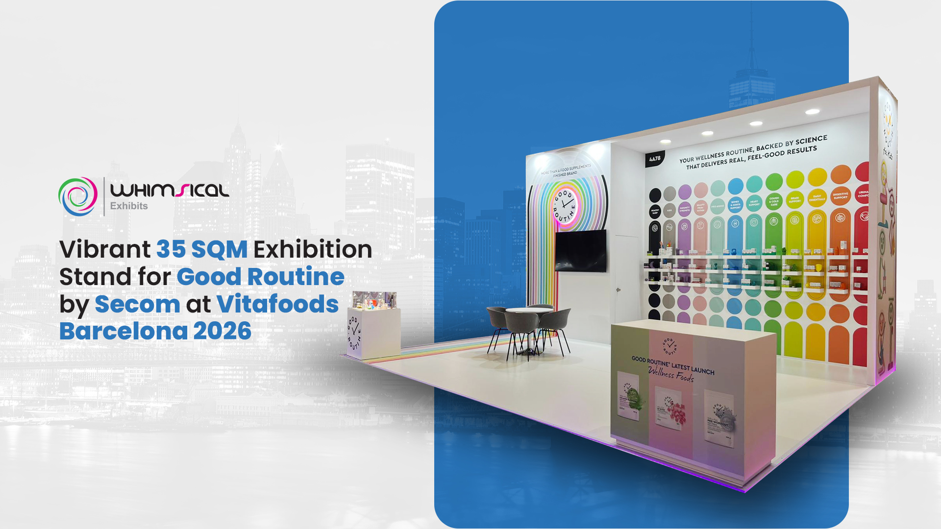 Vibrant 35 SQM Exhibition Stand for Good Routine by Secom at Vitafoods Barcelona 2026